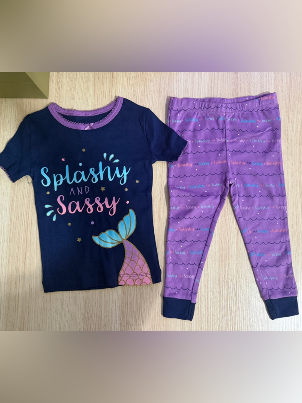 Girls Navy "Splashy and Sassy" Mermaid Pajama Set - Navy & Purple